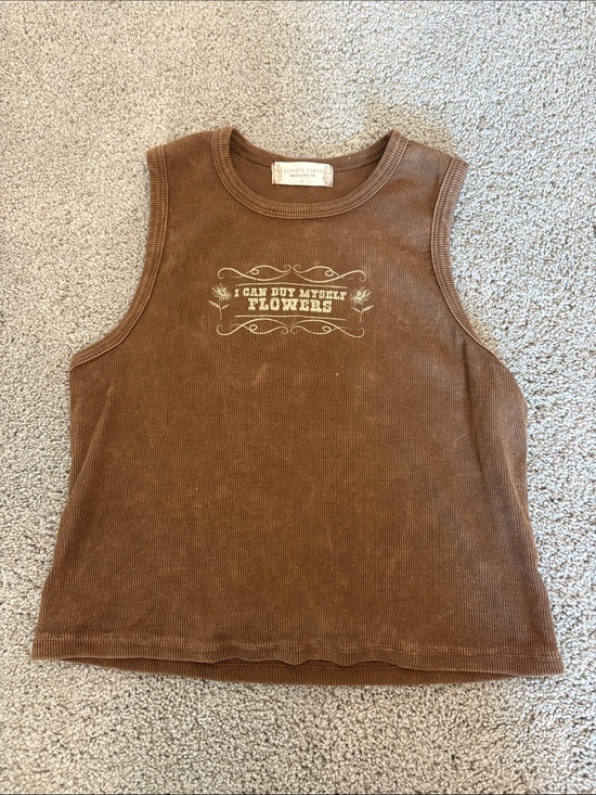 Altar'd State Tops - Altar'd State Brown Ribbed Tank with Floral Quote